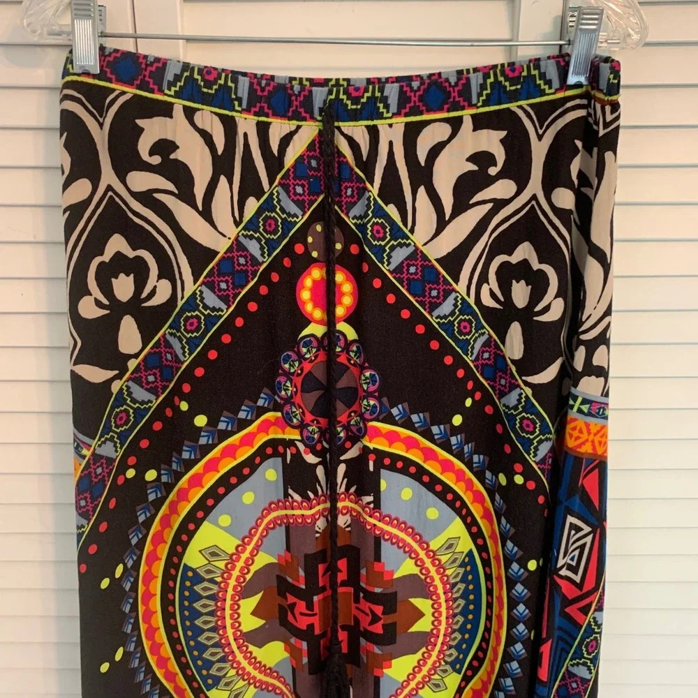 fab'rik Maxi Skirt Geometric Tribal Print Tassel Womens M Festival Psychedelic